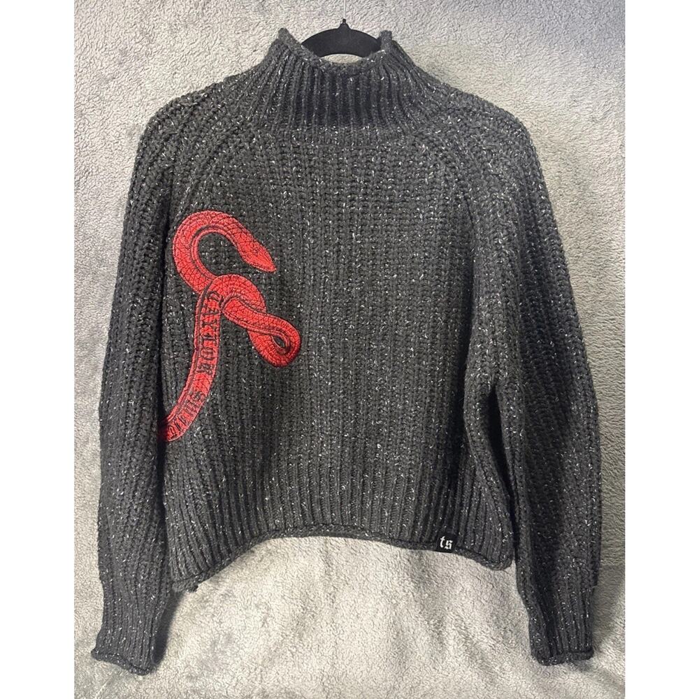 Taylor Swift Reputation Snake Gray Knit Sweater Mock Neck Size Small